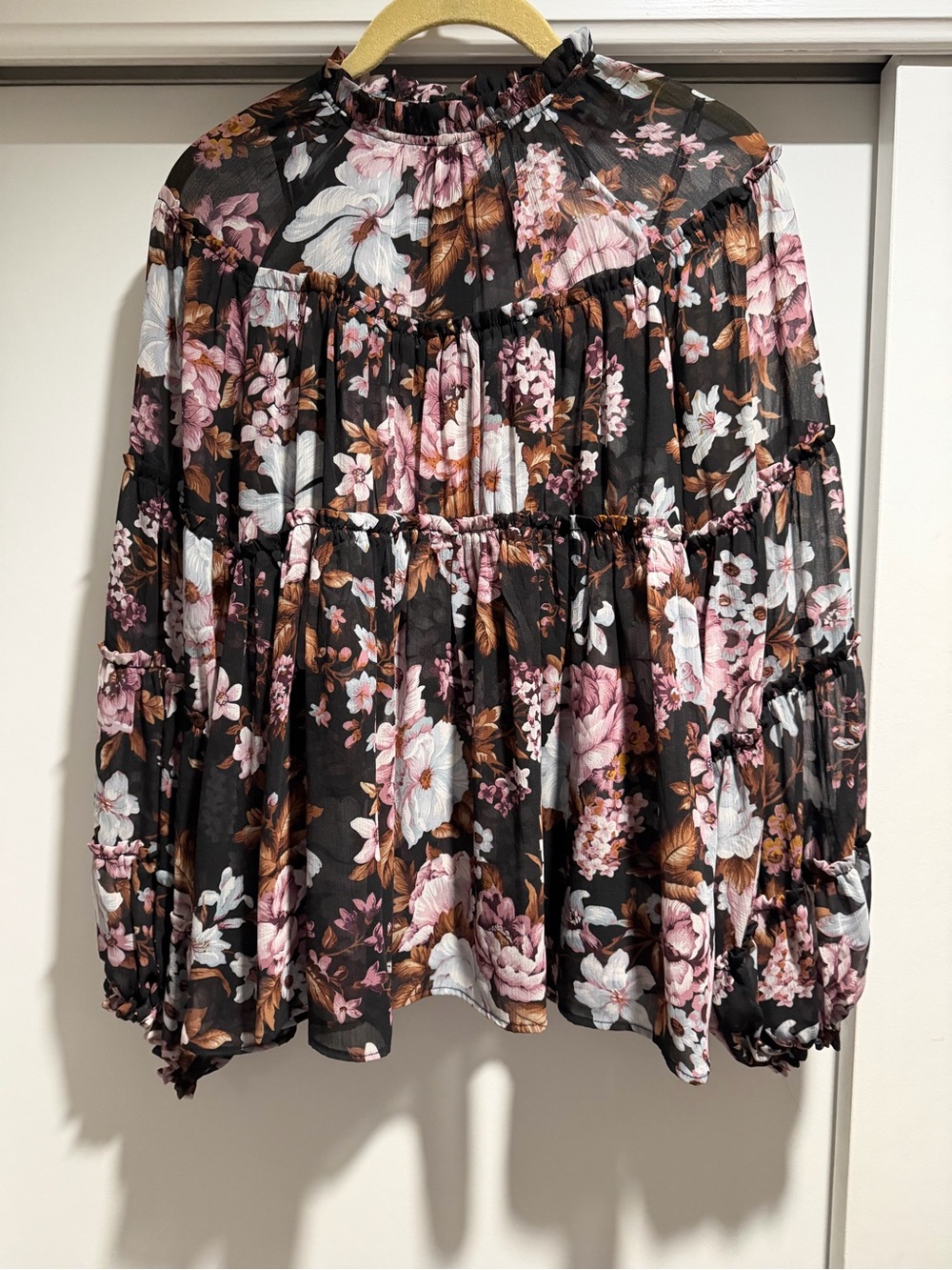 O.P.T Black Floral Tiered Top